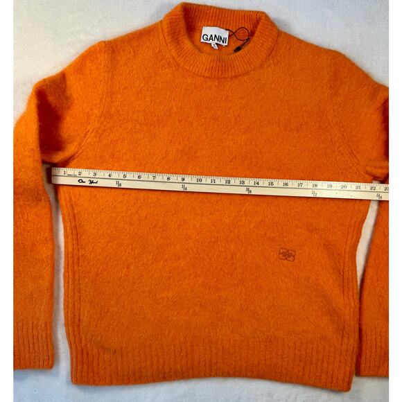 Ganni Orange Alpaca Wool Sweater Crewneck Knit Fuzzy Tangerine L - Picture 11 of 11